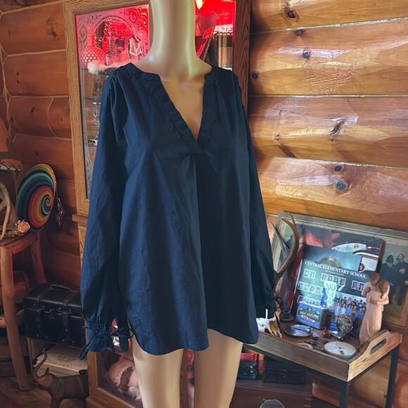 Old Navy Blue Tie Front Blouse Relaxed Fit - Picture 1 of 9